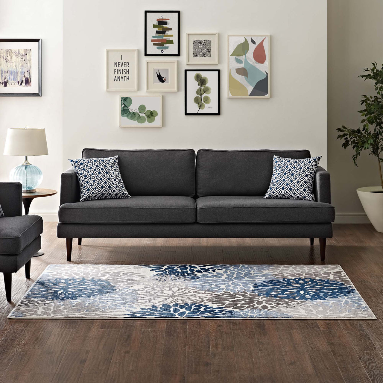Flora Burst 4x6 Area Rug, Blue, Brown and Beige