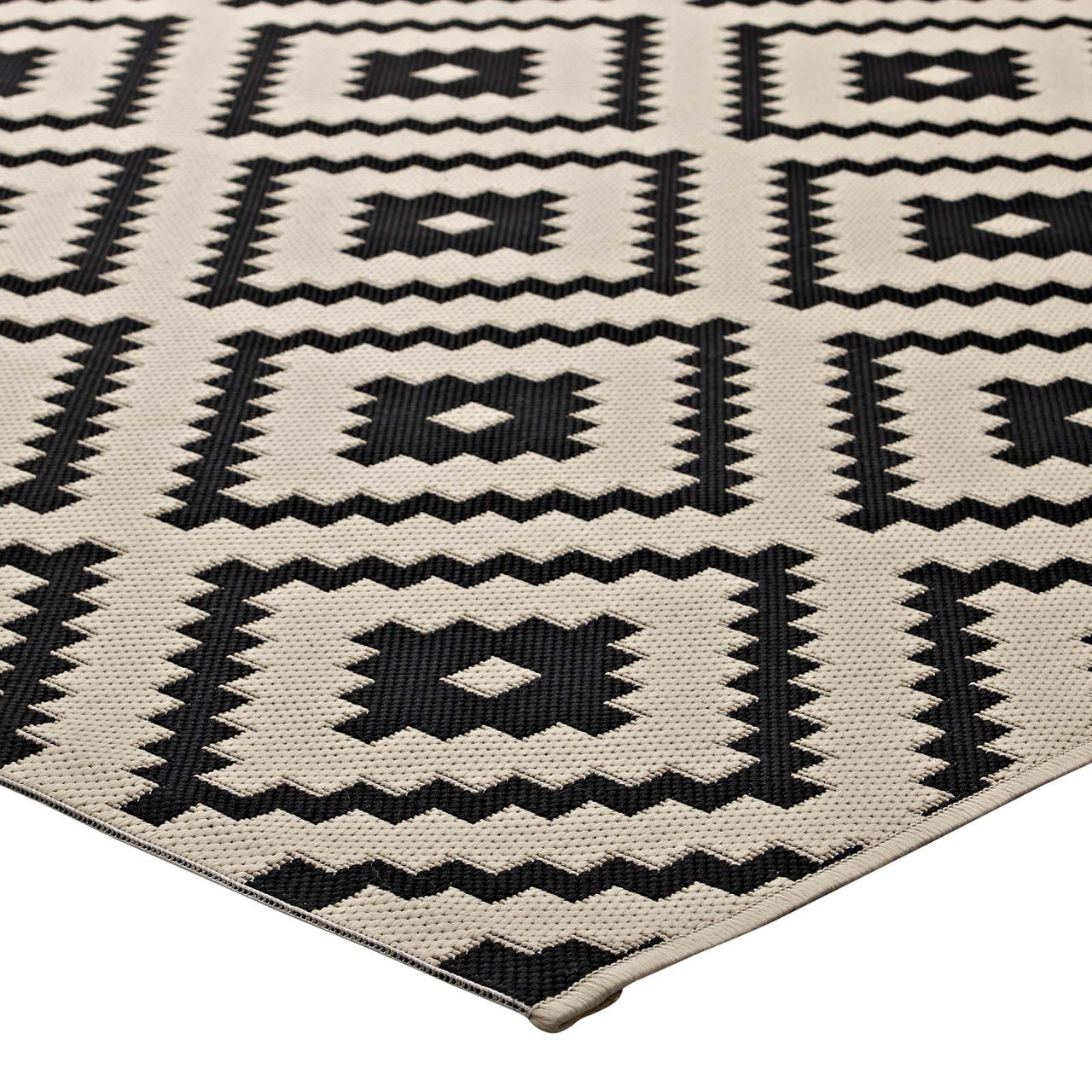 Aligned Intentions Indoor | Outdoor 5x8 Area Rug, Black & Beige