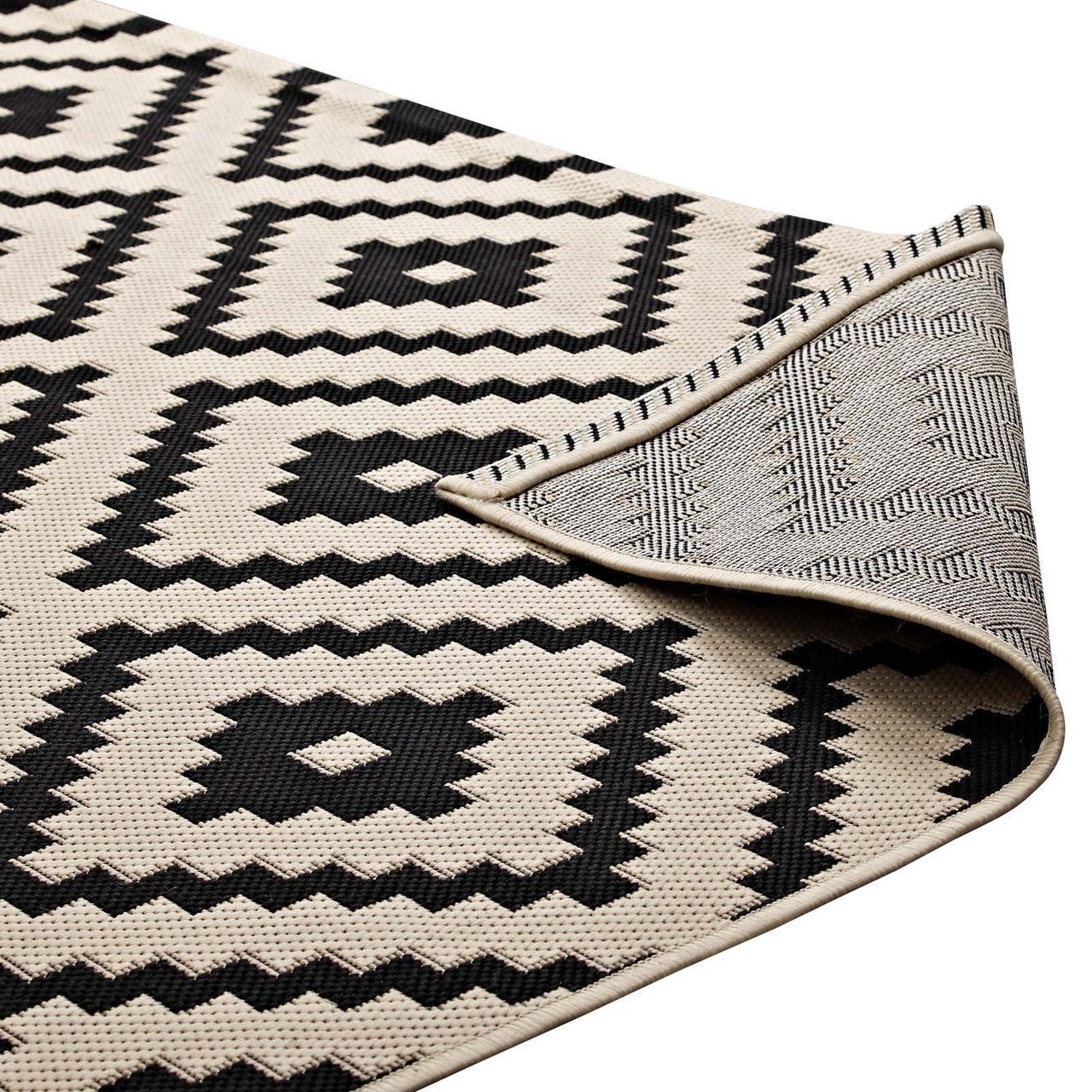 Aligned Intentions Indoor | Outdoor 5x8 Area Rug, Black & Beige