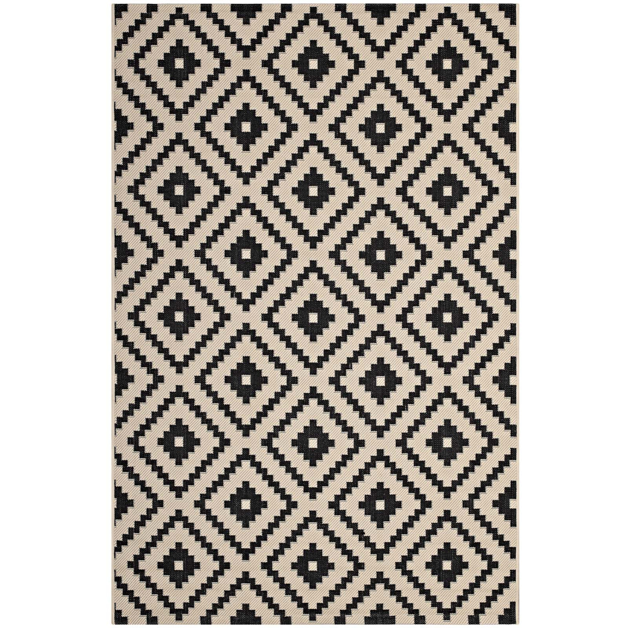 Aligned Intentions Indoor | Outdoor 8x10 Area Rug, Black & Beige