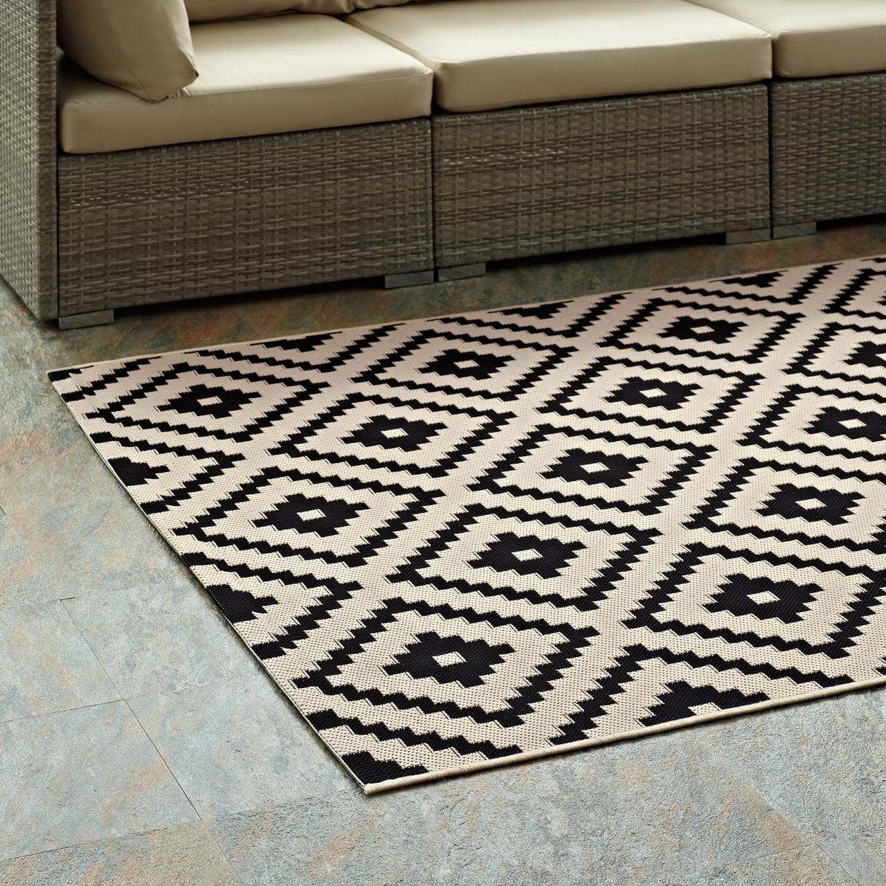 Aligned Intentions Indoor | Outdoor 8x10 Area Rug, Black & Beige