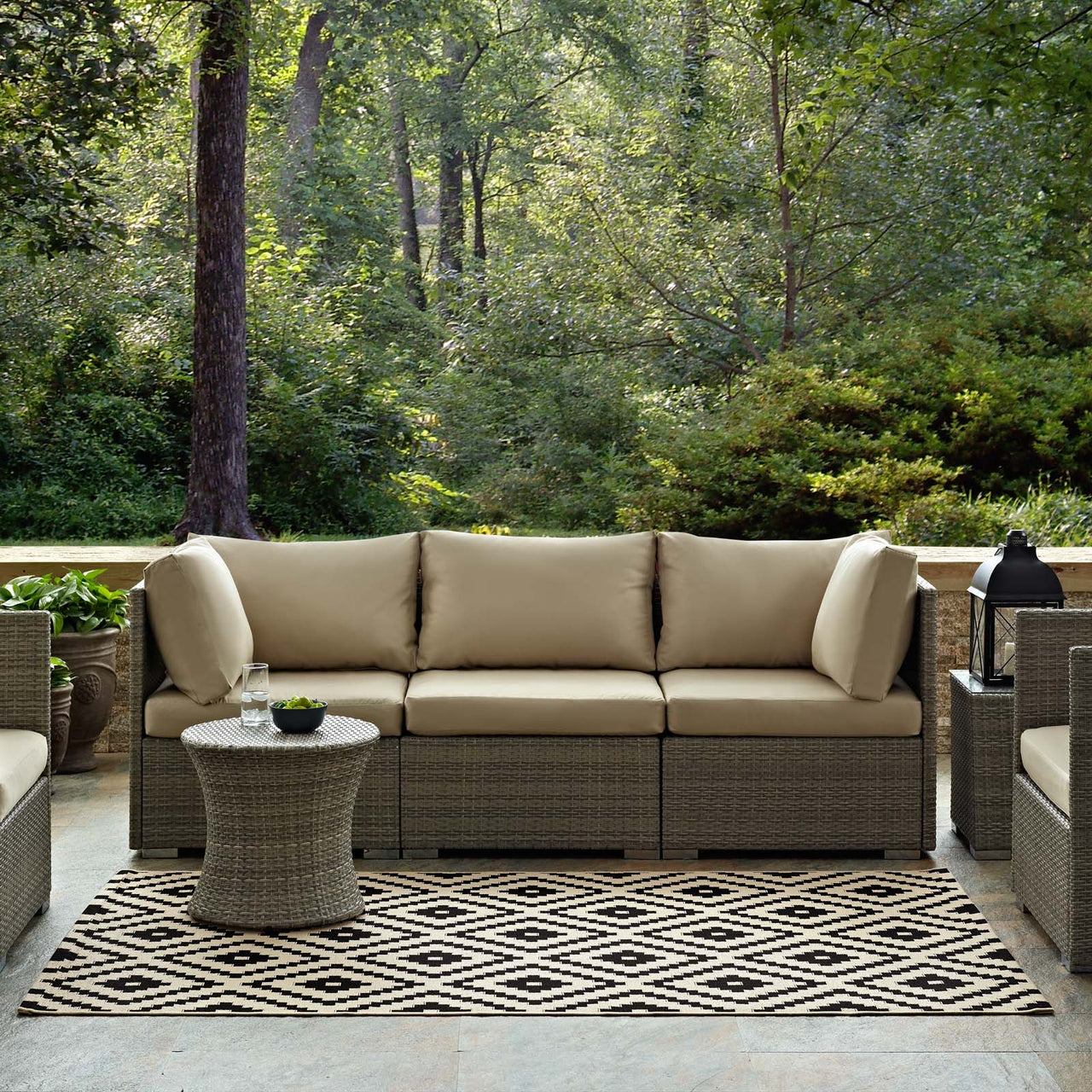 Aligned Intentions Indoor | Outdoor 8x10 Area Rug, Black & Beige