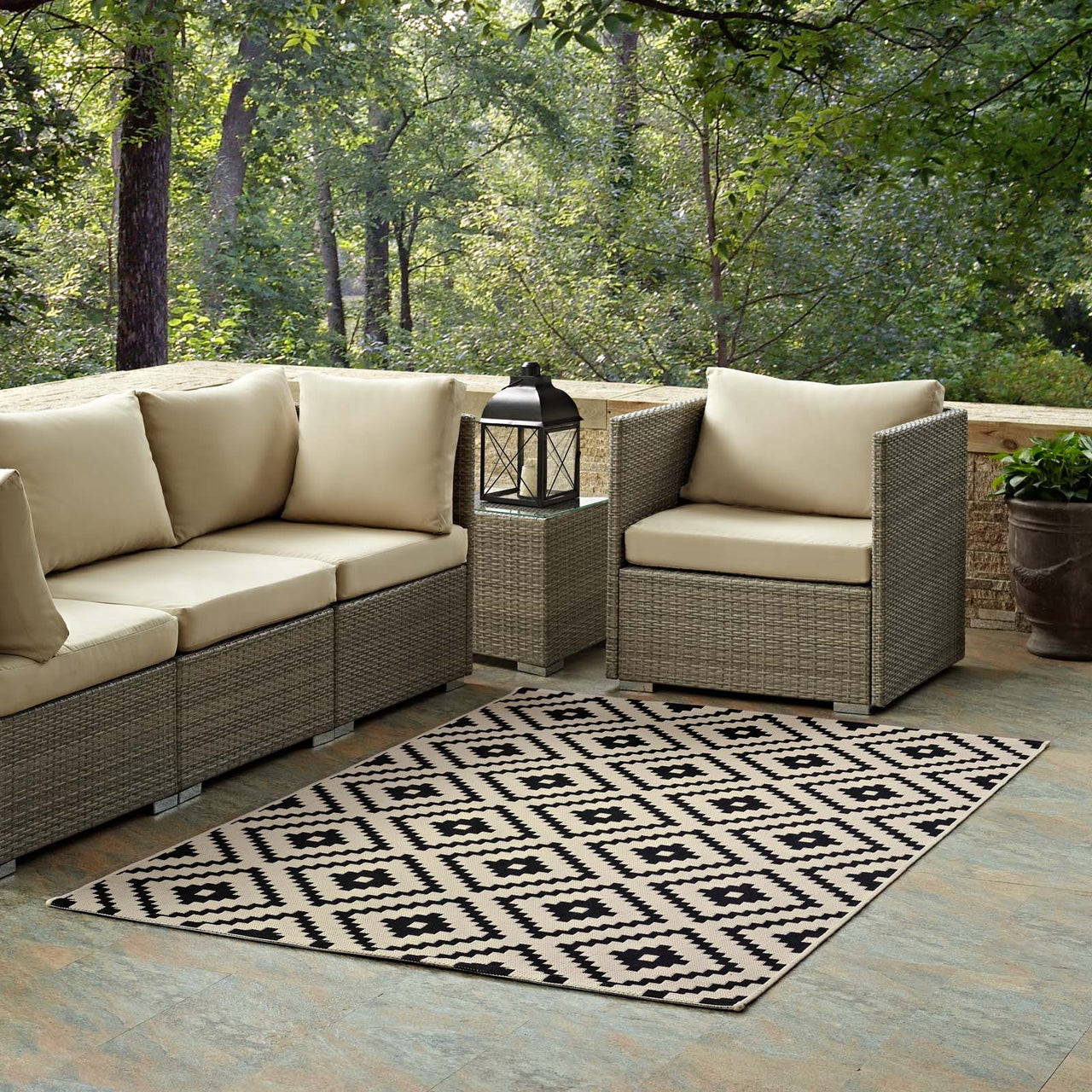 Aligned Intentions Indoor | Outdoor 8x10 Area Rug, Black & Beige