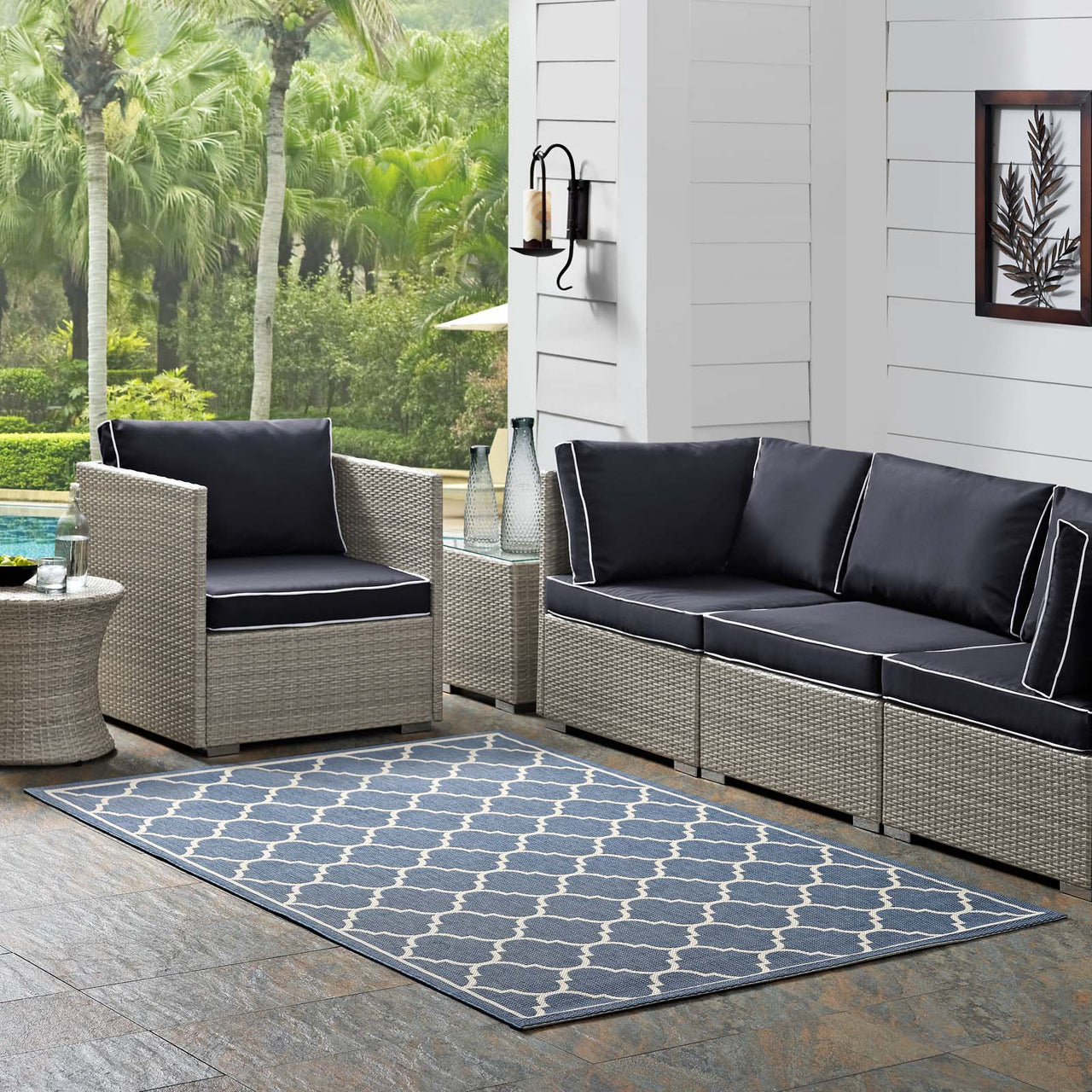 Zahara Scale Indoor | Outdoor 8x10 Area Rug, Blue & Beige