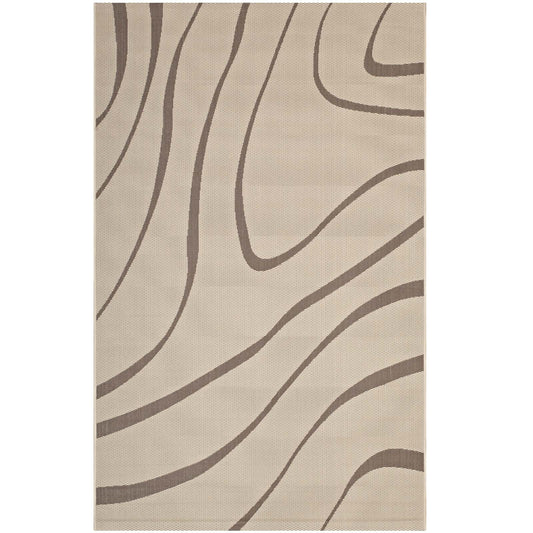 Sedimentary Ripples Indoor | Outdoor 5x8 Area Rug, Light Beige & Dark Beige