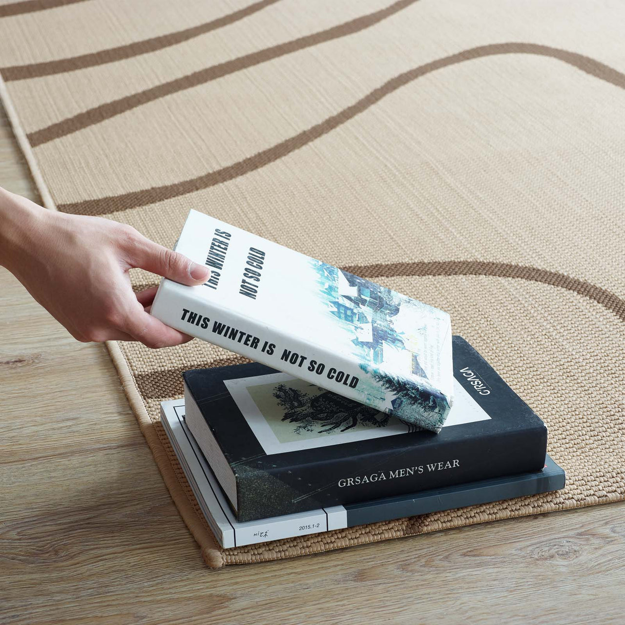 Sedimentary Ripples Indoor | Outdoor 8x10 Area Rug, Light Beige & Dark Beige