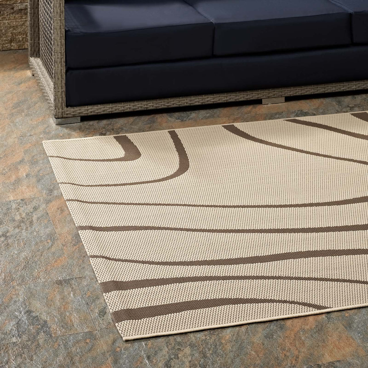 Sedimentary Ripples Indoor | Outdoor 8x10 Area Rug, Light Beige & Dark Beige