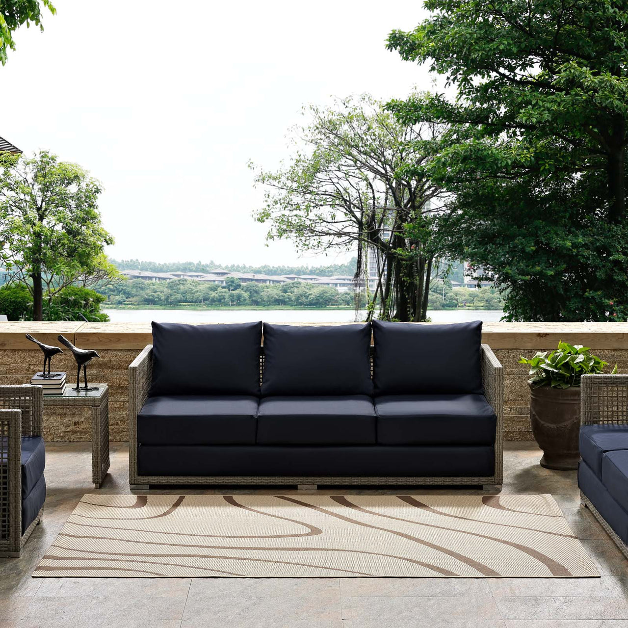 Sedimentary Ripples Indoor | Outdoor 8x10 Area Rug, Light Beige & Dark Beige