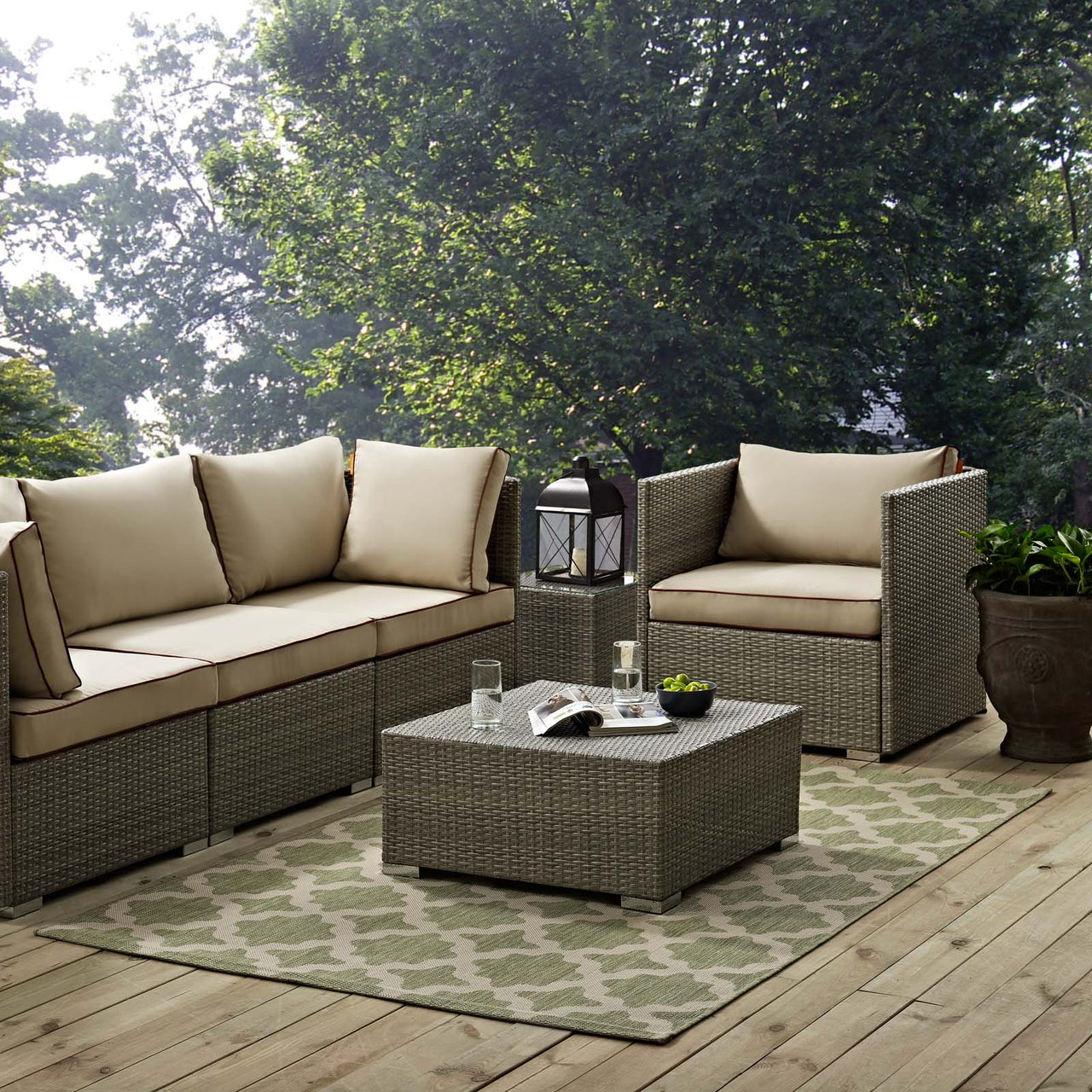 Cyrelle Indoor | Outdoor 8x10 Area Rug, Beige & Light Green