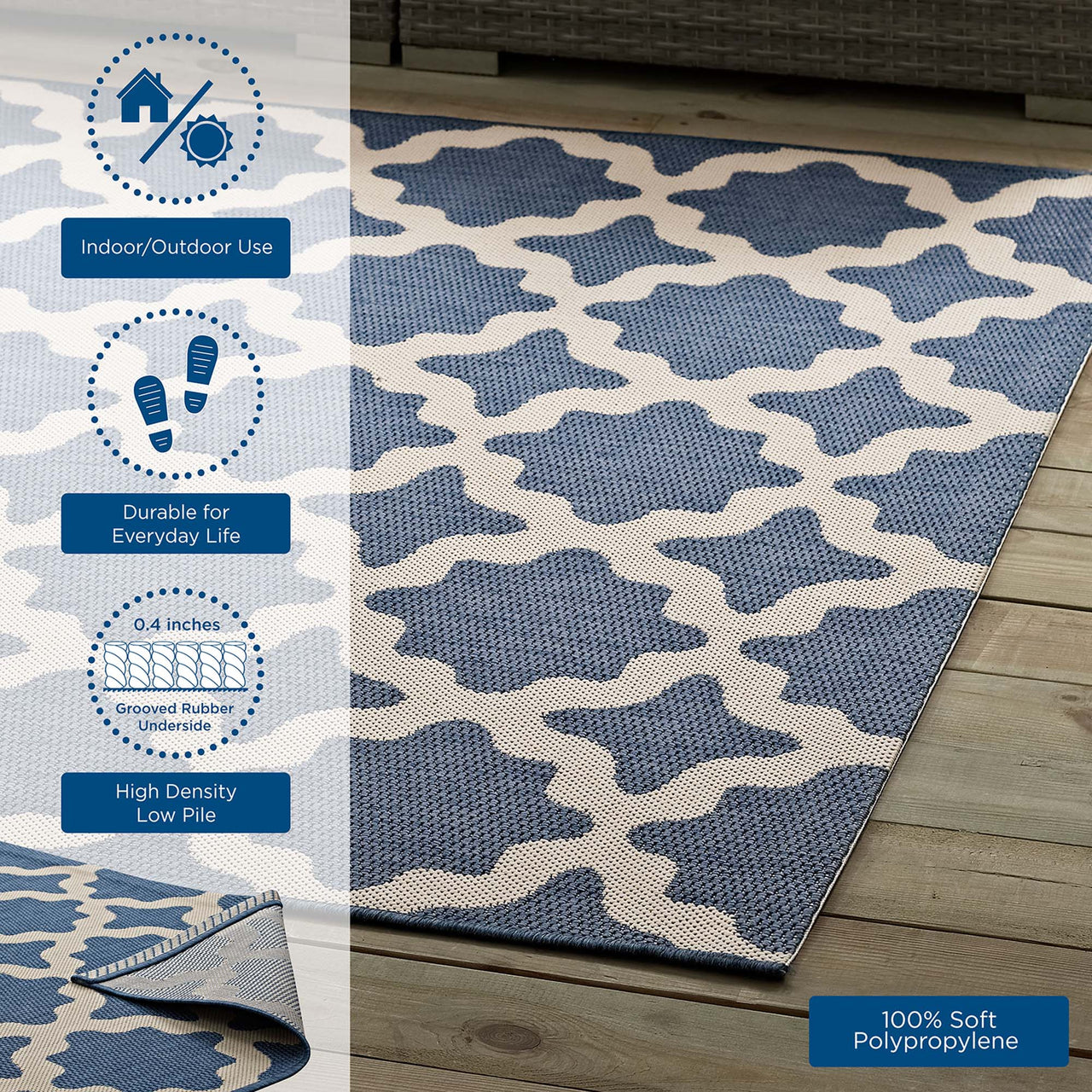 Cyrelle Indoor | Outdoor 9x12 Area Rug, Blue & Beige