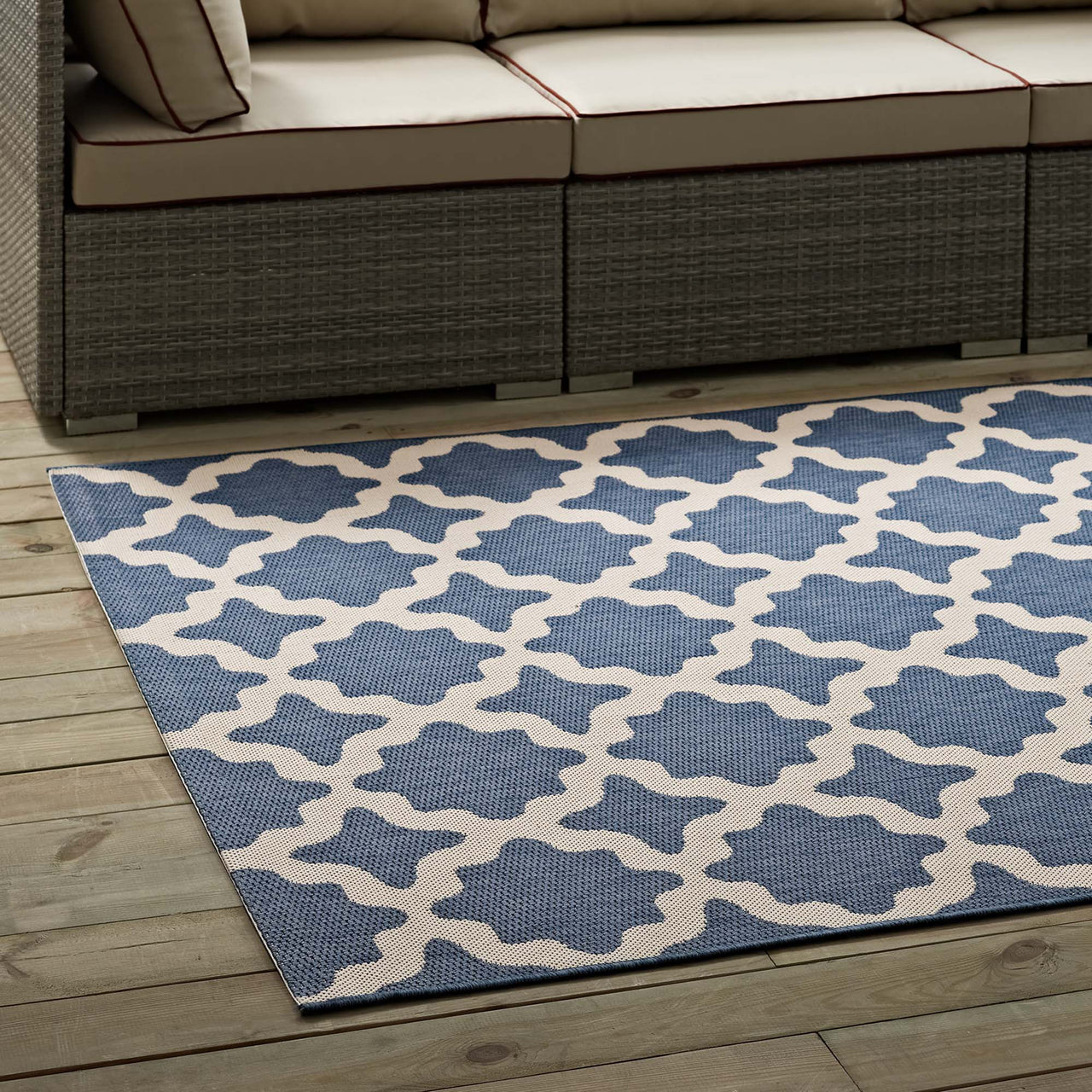 Cyrelle Indoor | Outdoor 9x12 Area Rug, Blue & Beige