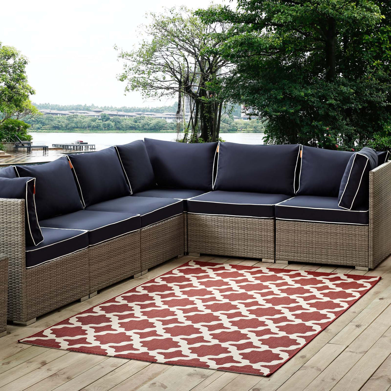 Cyrelle Indoor | Outdoor 5x8 Area Rug, Red & Beige