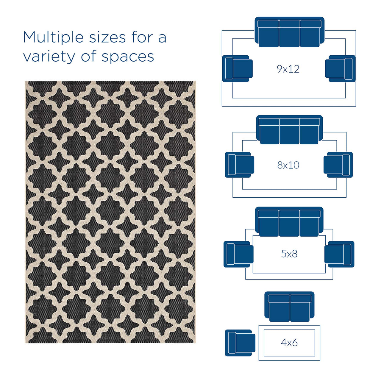 Cyrelle Indoor | Outdoor 4x6 Area Rug, Black & Beige