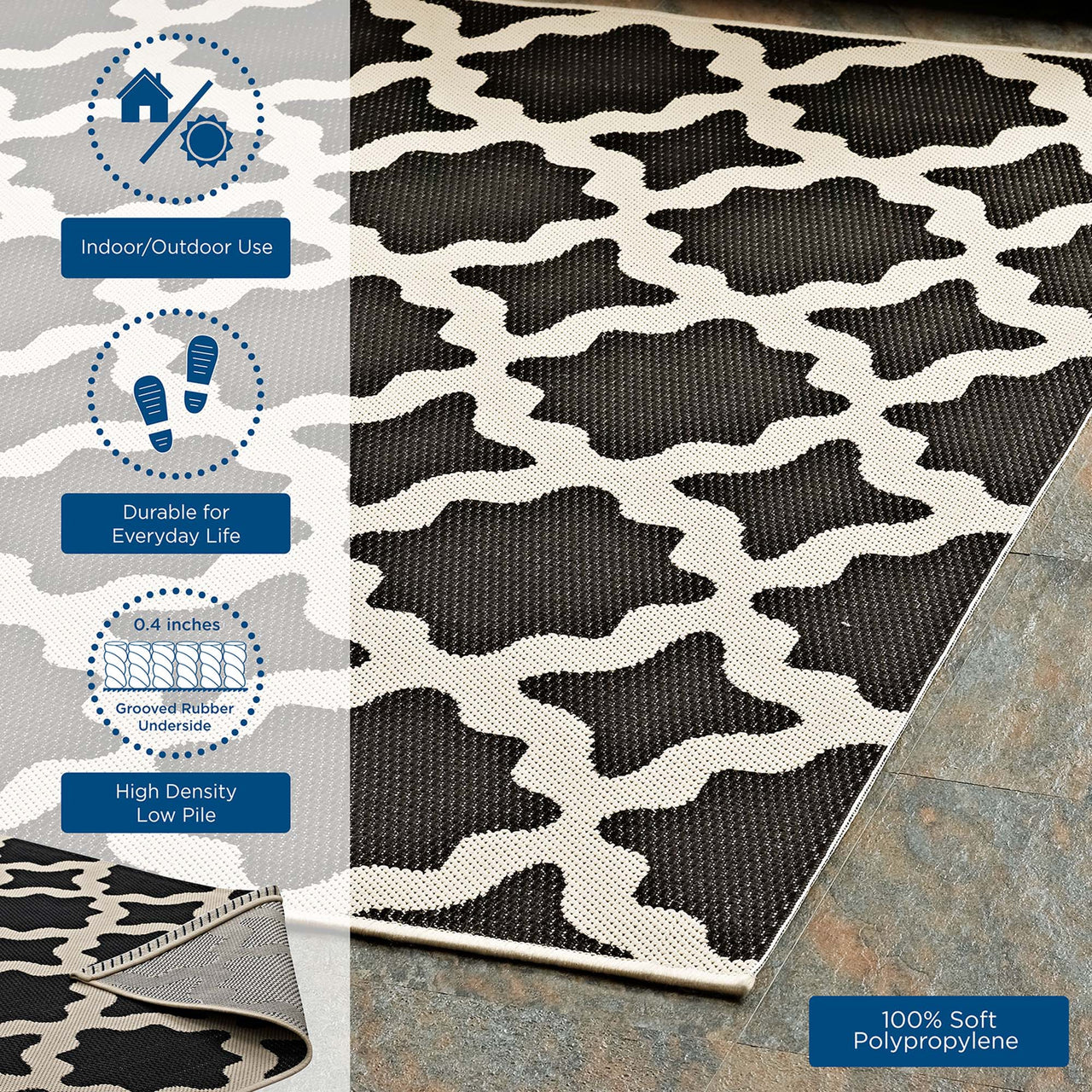 Cyrelle Indoor | Outdoor 4x6 Area Rug, Black & Beige