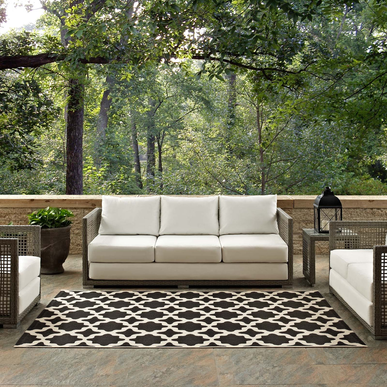 Cyrelle Indoor | Outdoor 8x10 Area Rug, Black & Beige
