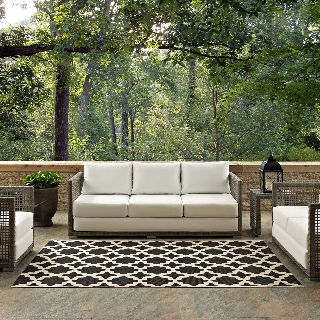 Cyrelle Indoor | Outdoor 9x12 Area Rug, Black & Beige