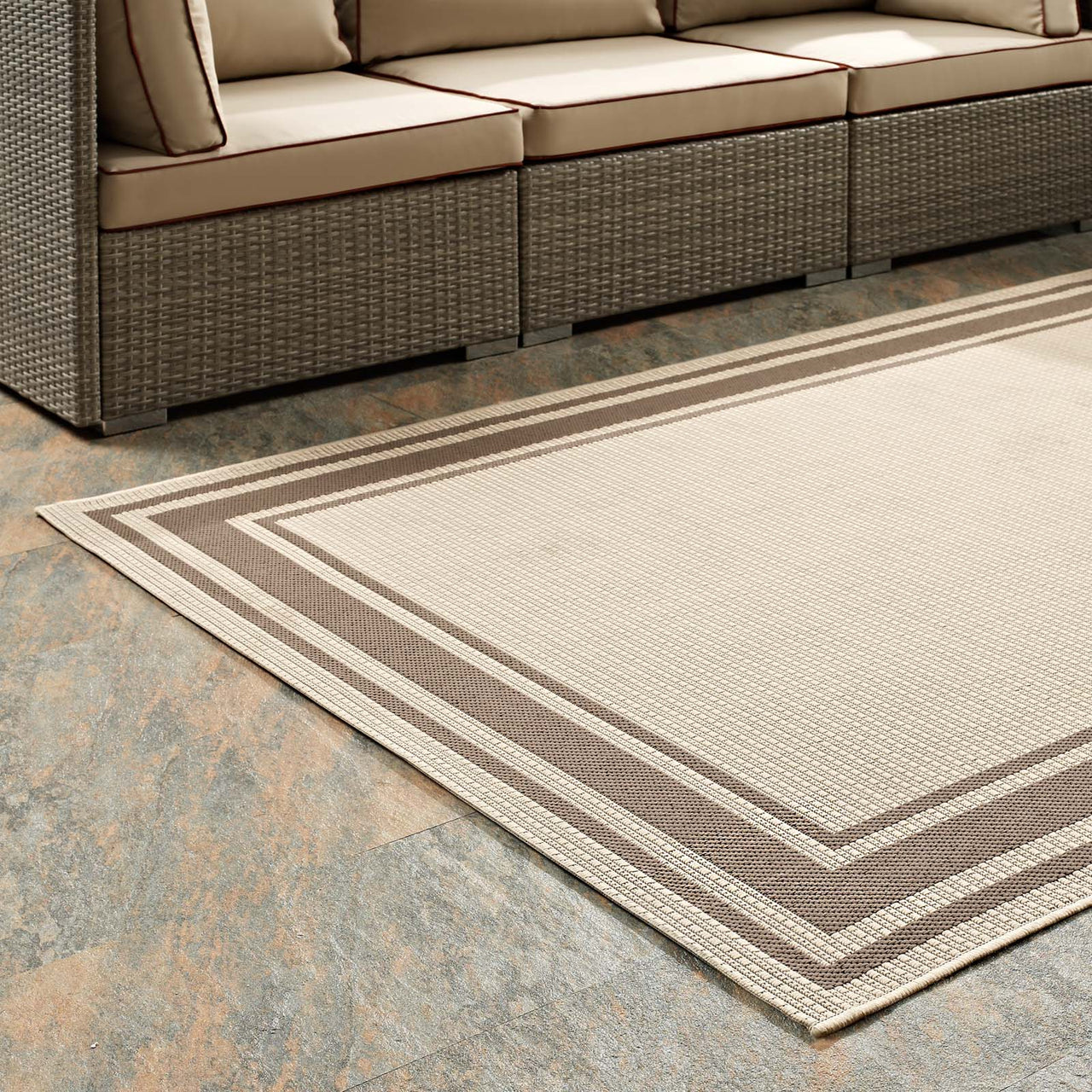 Proteger Indoor | Outdoor 5x8 Area Rug, Light Beige & Dark Beige