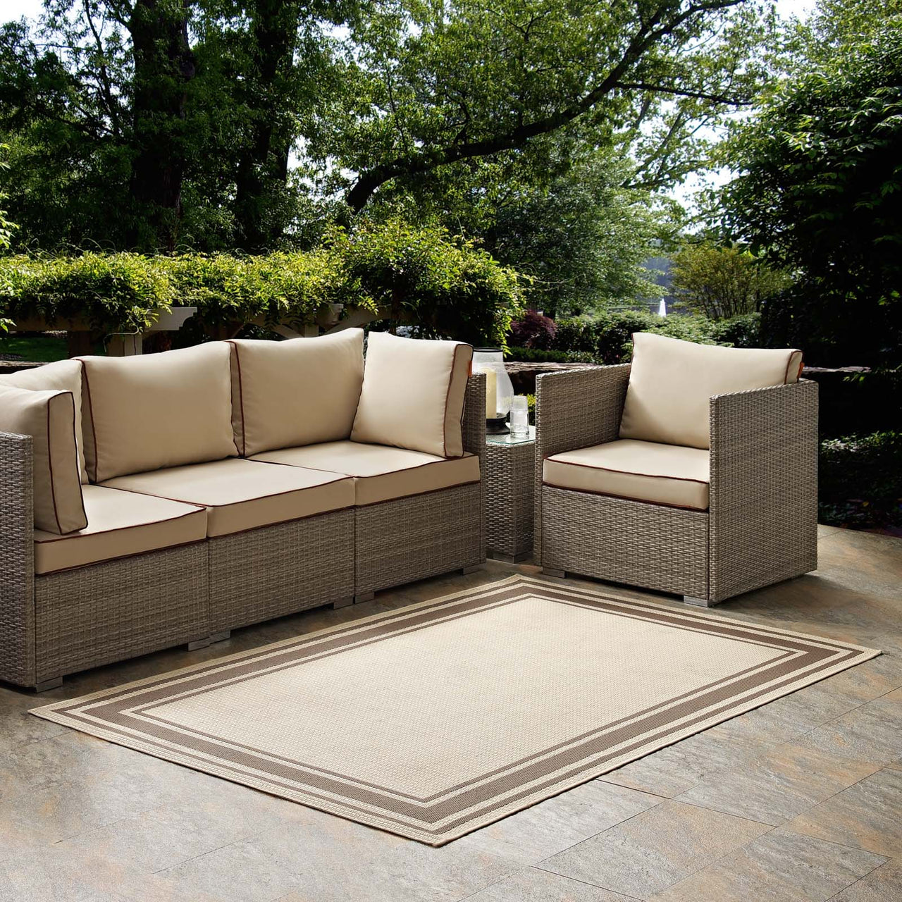 Proteger Indoor | Outdoor 5x8 Area Rug, Light Beige & Dark Beige