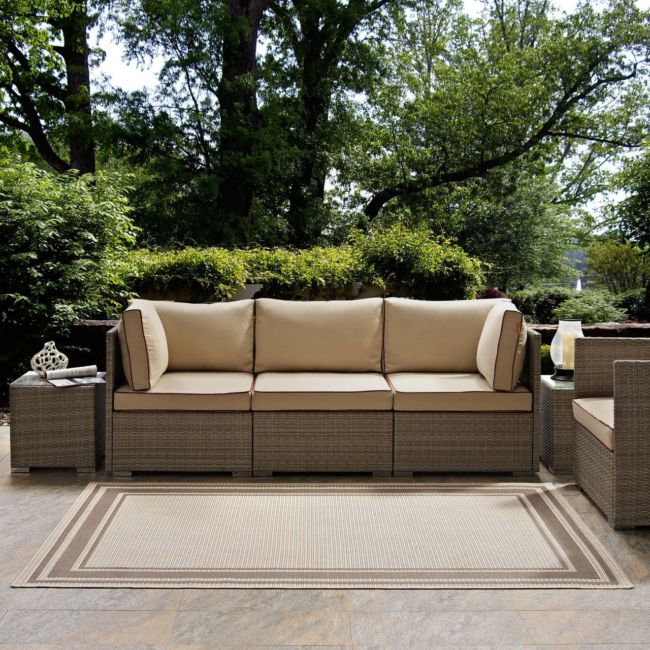 Proteger Indoor | Outdoor 8x10 Area Rug, Light Beige & Dark Beige