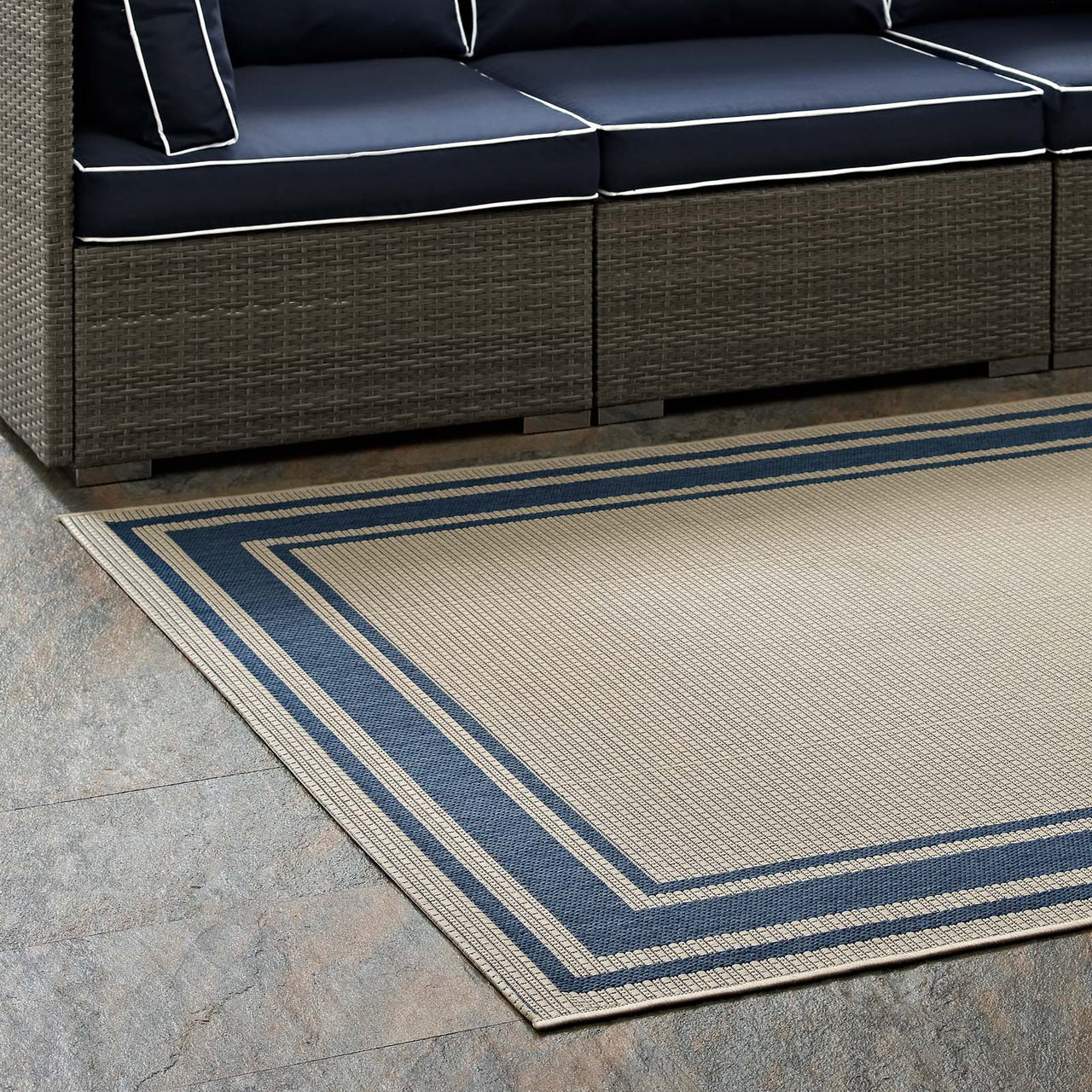 Proteger Indoor | Outdoor 5x8 Area Rug, Blue & Beige