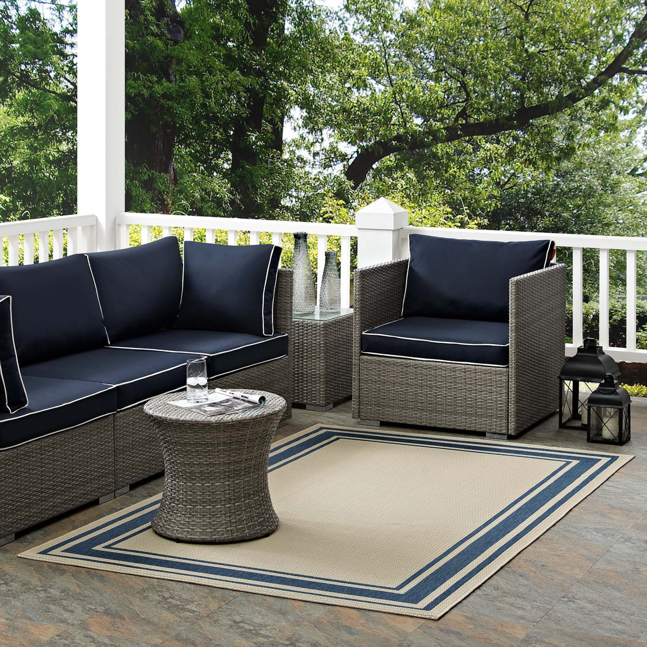 Proteger Indoor | Outdoor 5x8 Area Rug, Blue & Beige