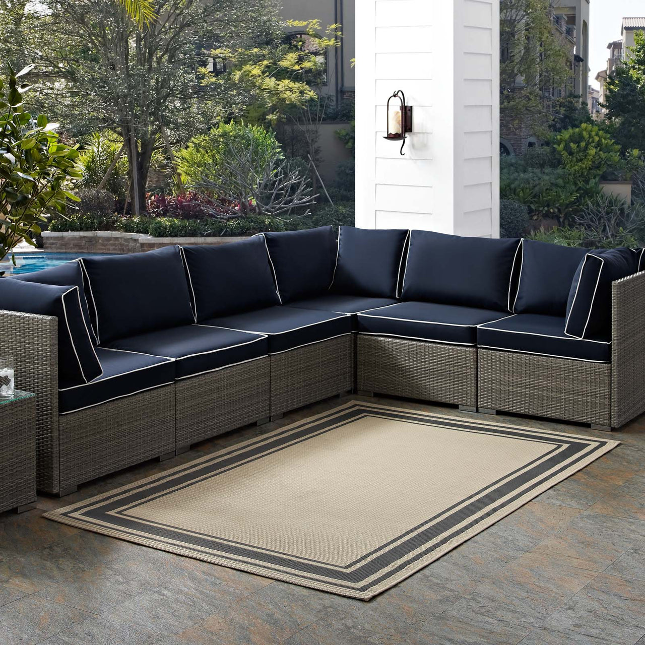 Proteger Indoor | Outdoor 8x10 Area Rug, Gray & Beige