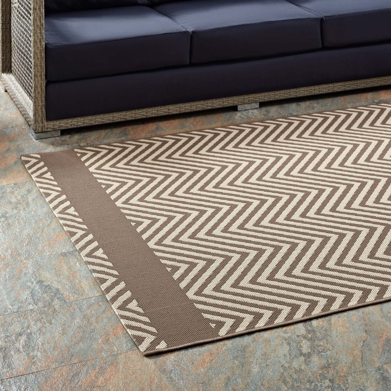 Illusion Veil Indoor | Outdoor 5x8 Area Rug, Light Beige & Dark Beige