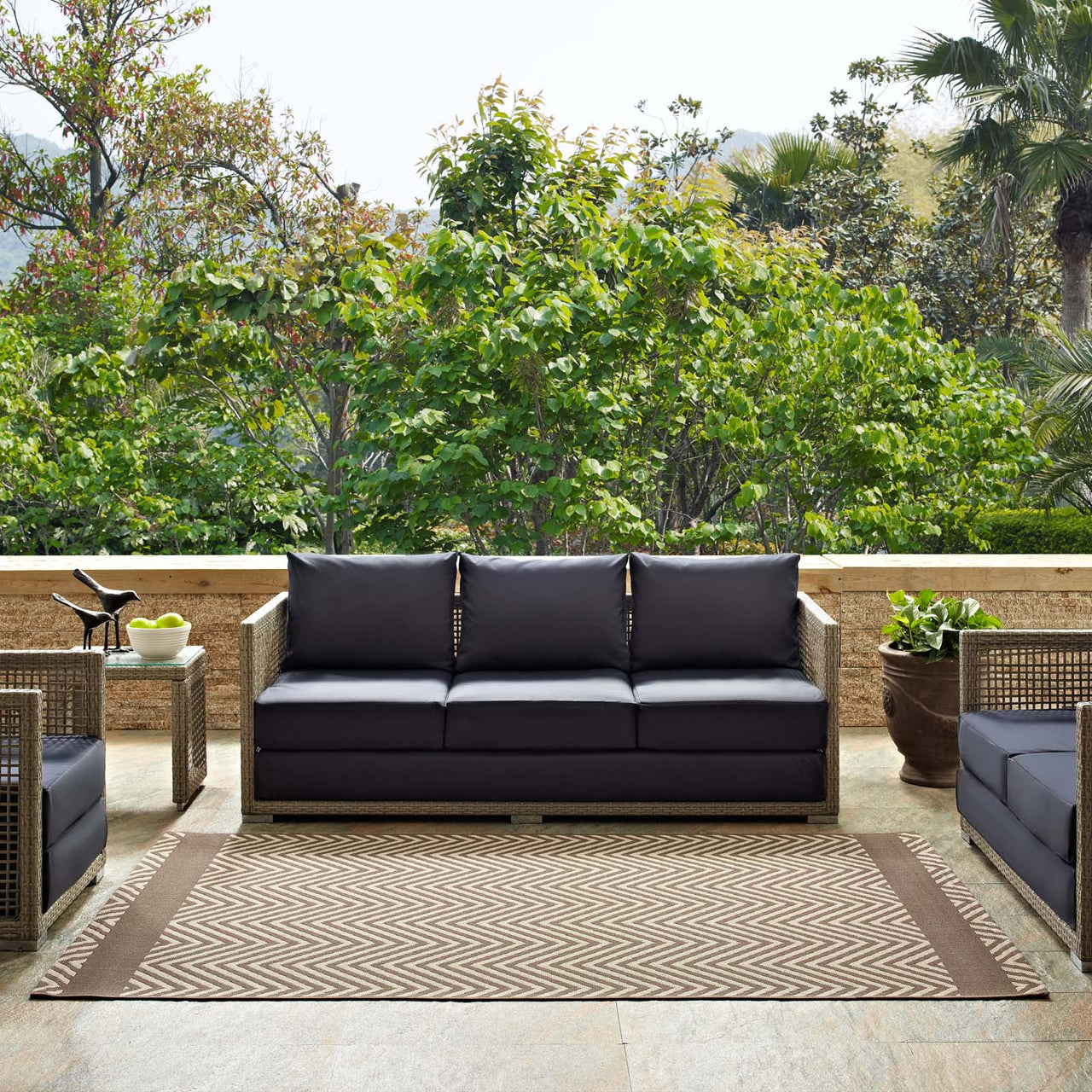 Illusion Veil Indoor | Outdoor 5x8 Area Rug, Light Beige & Dark Beige