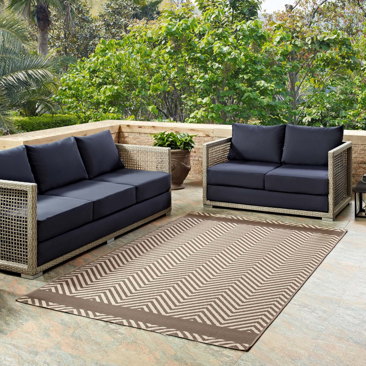 Illusion Veil Indoor | Outdoor 5x8 Area Rug, Light Beige & Dark Beige