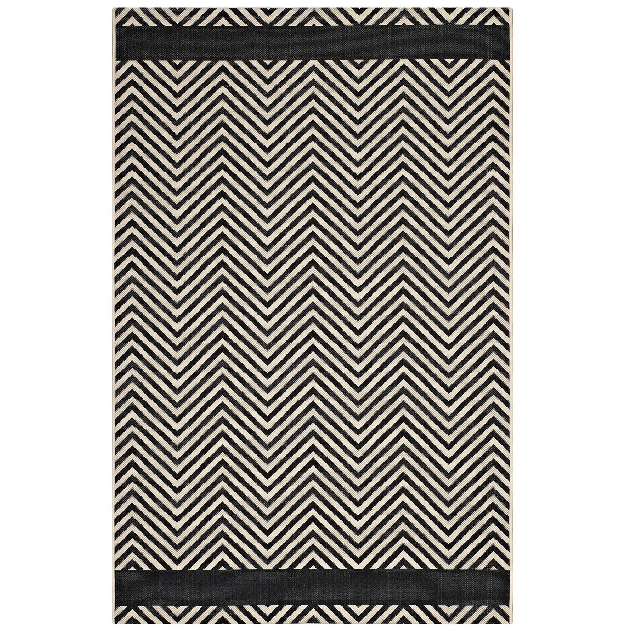 Illusion Veil Indoor | Outdoor 5x8 Area Rug, Black & Beige