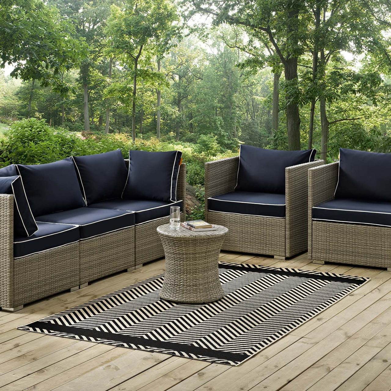 Illusion Veil Indoor | Outdoor 5x8 Area Rug, Black & Beige