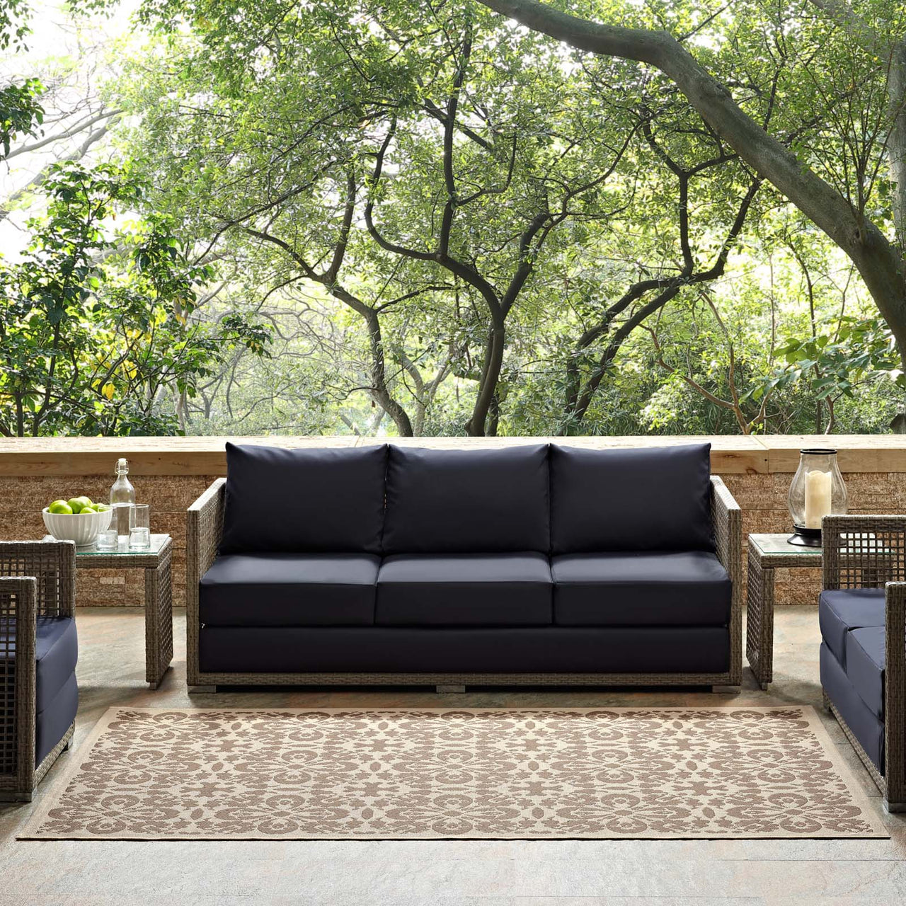 Aubrea Blossom Indoor | Outdoor 8x10 Area Rug, Light Beige & Dark Beige
