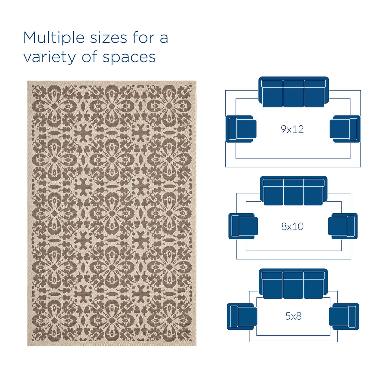 Aubrea Blossom Indoor | Outdoor 9x12 Area Rug, Light Beige & Dark Beige