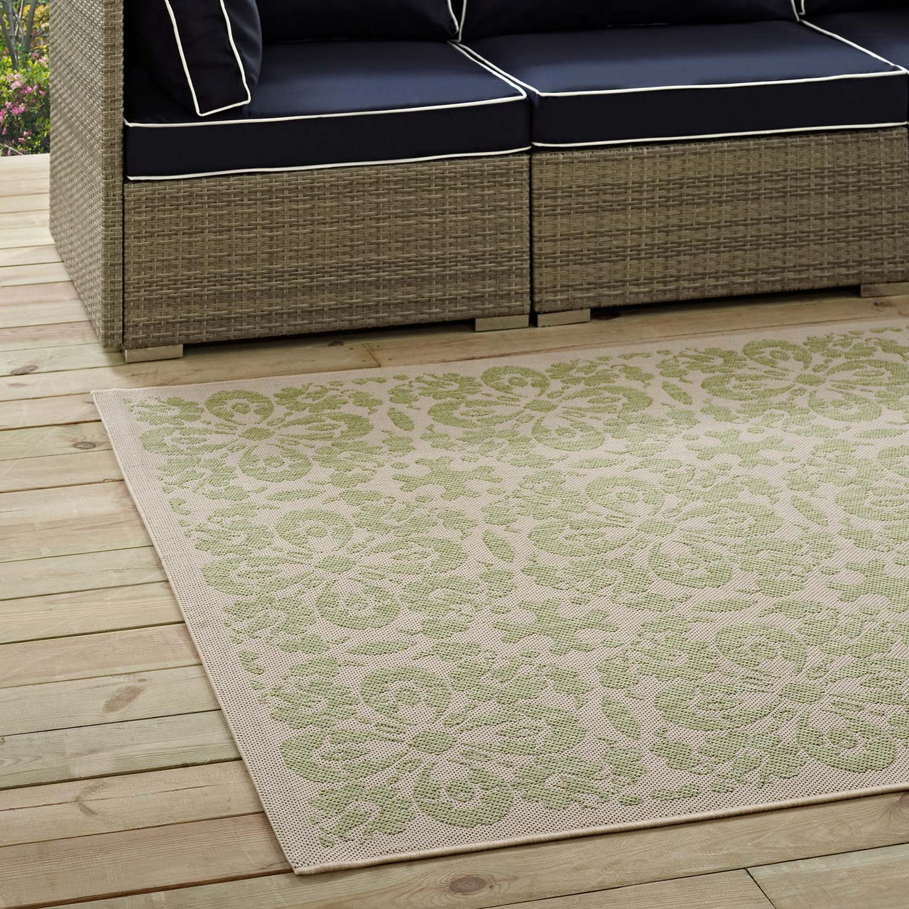 Aubrea Blossom Indoor | Outdoor 5x8 Area Rug, Light Green & Beige