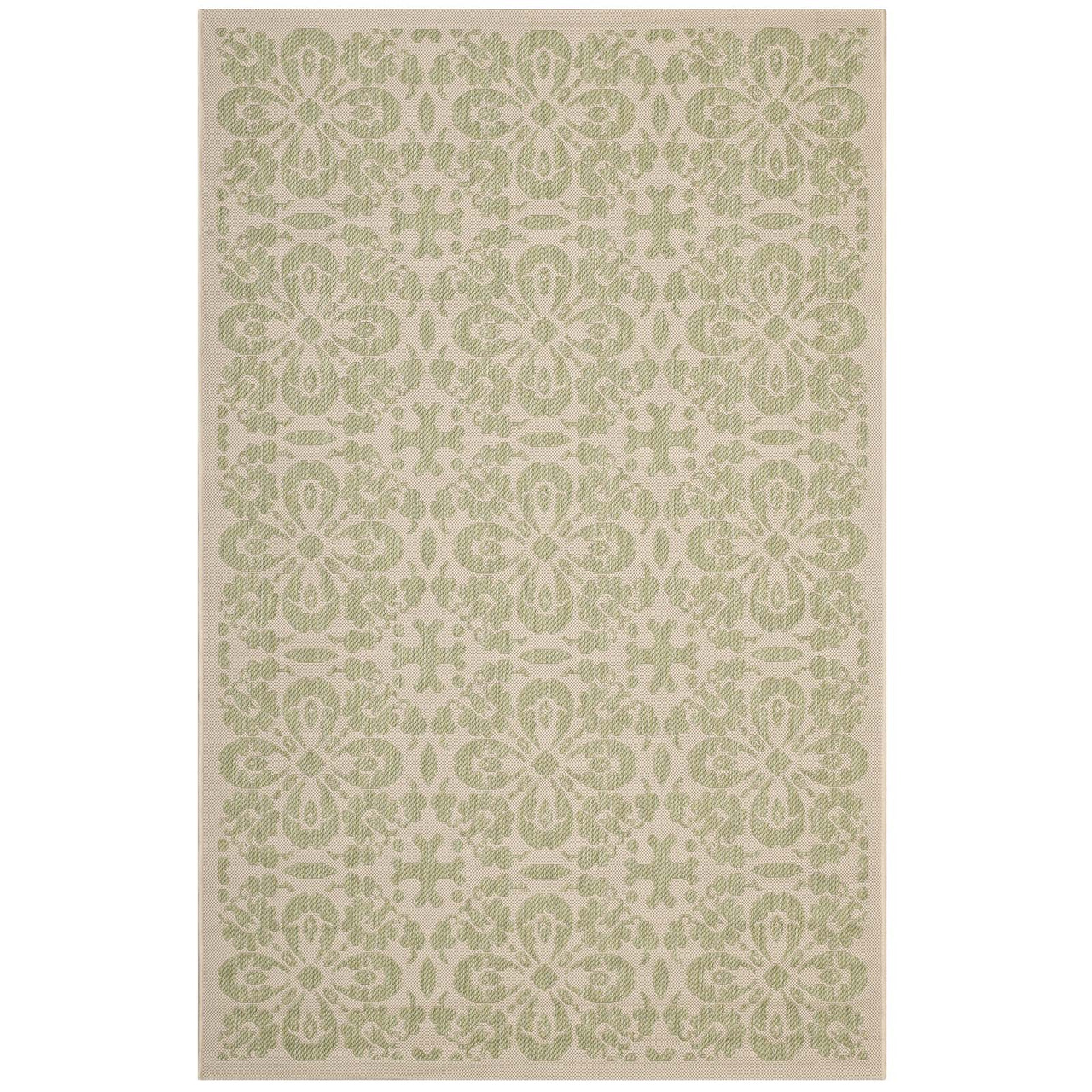 Aubrea Blossom Indoor | Outdoor 8x10 Area Rug, Light Green & Beige