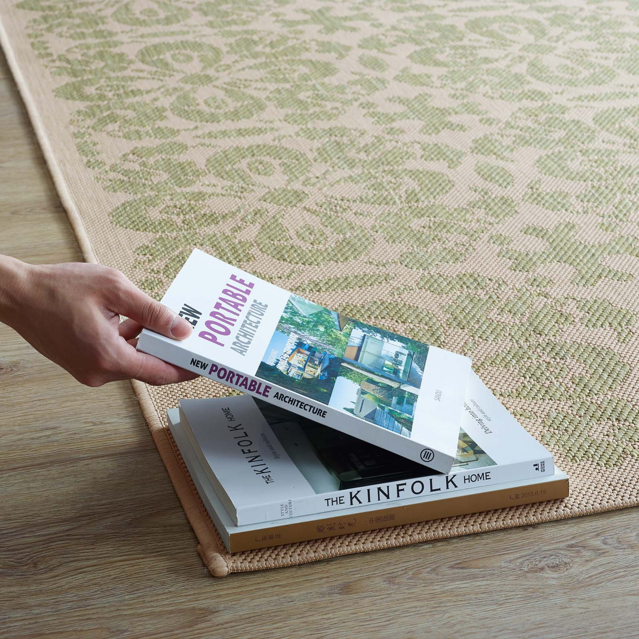 Aubrea Blossom Indoor | Outdoor 8x10 Area Rug, Light Green & Beige