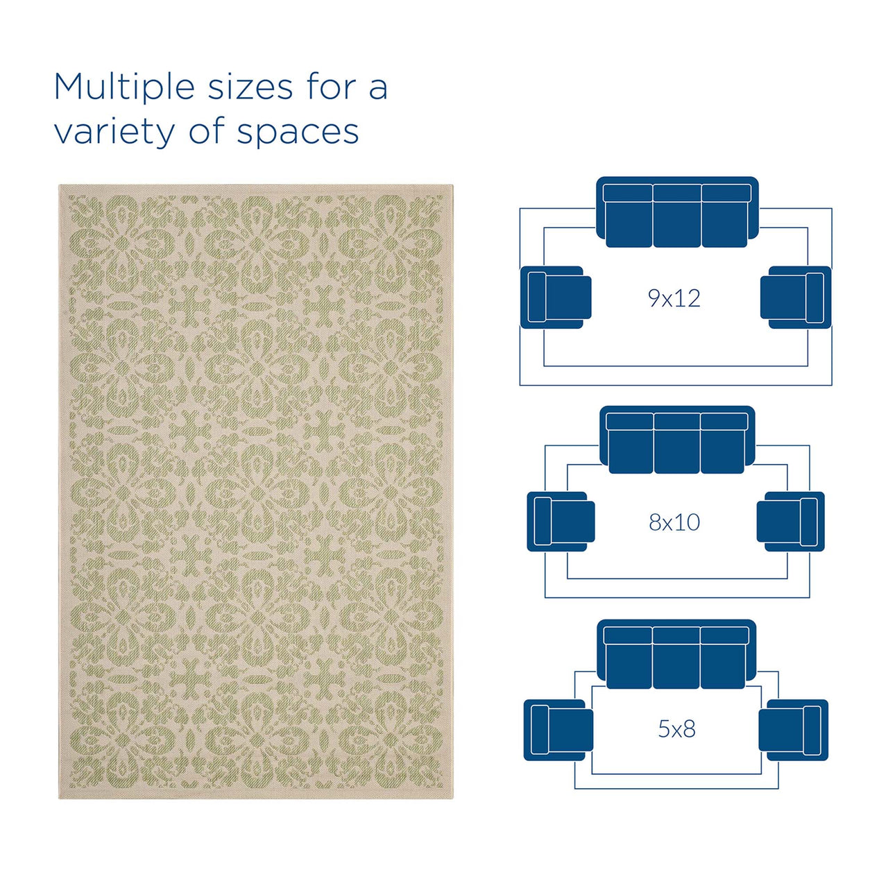 Aubrea Blossom Indoor | Outdoor 9x12 Area Rug, Light Green & Beige