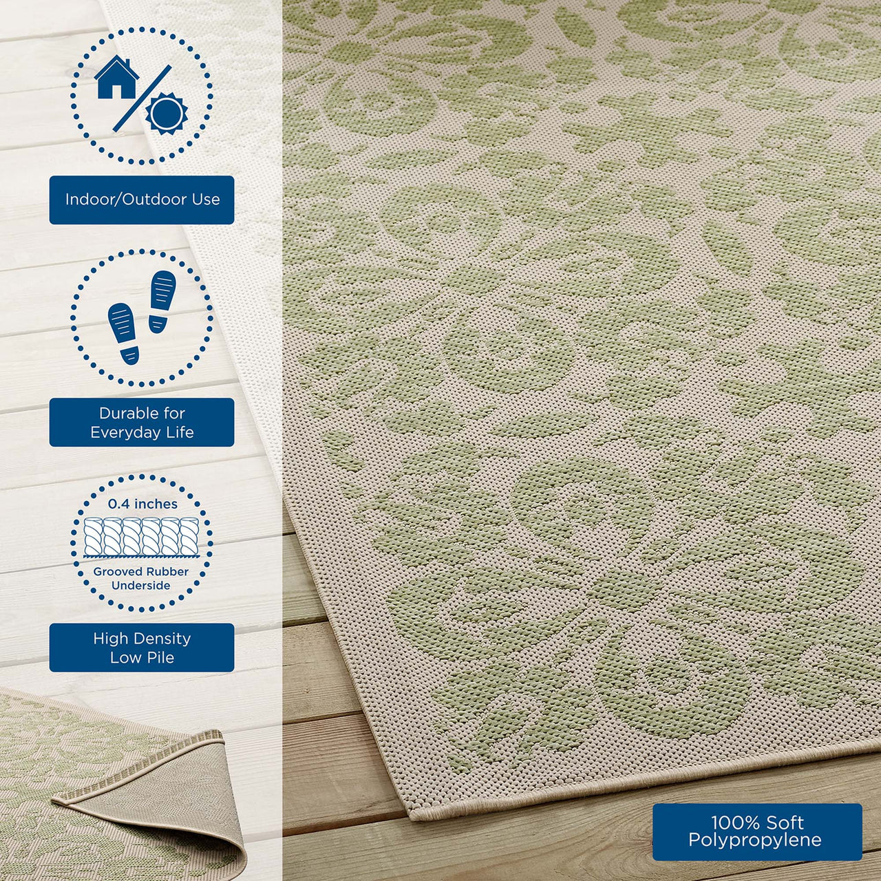 Aubrea Blossom Indoor | Outdoor 9x12 Area Rug, Light Green & Beige