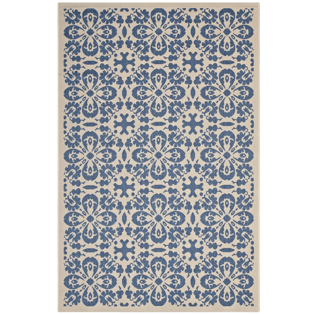 Aubrea Blossom Indoor | Outdoor 4x6 Area Rug, Blue & Beige