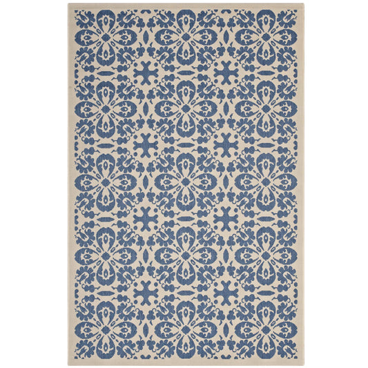 Aubrea Blossom Indoor | Outdoor 4x6 Area Rug, Blue & Beige