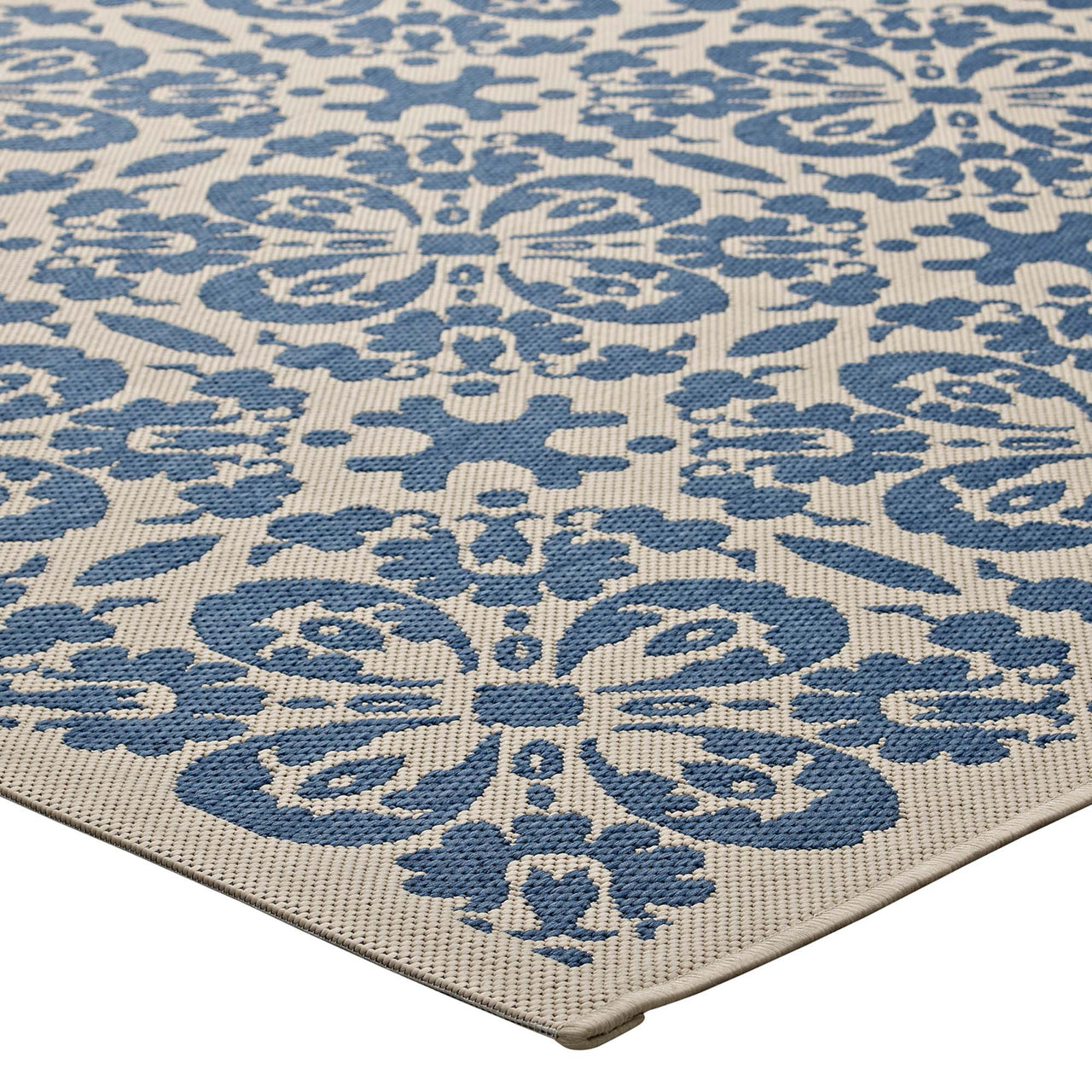 Aubrea Blossom Indoor | Outdoor 4x6 Area Rug, Blue & Beige