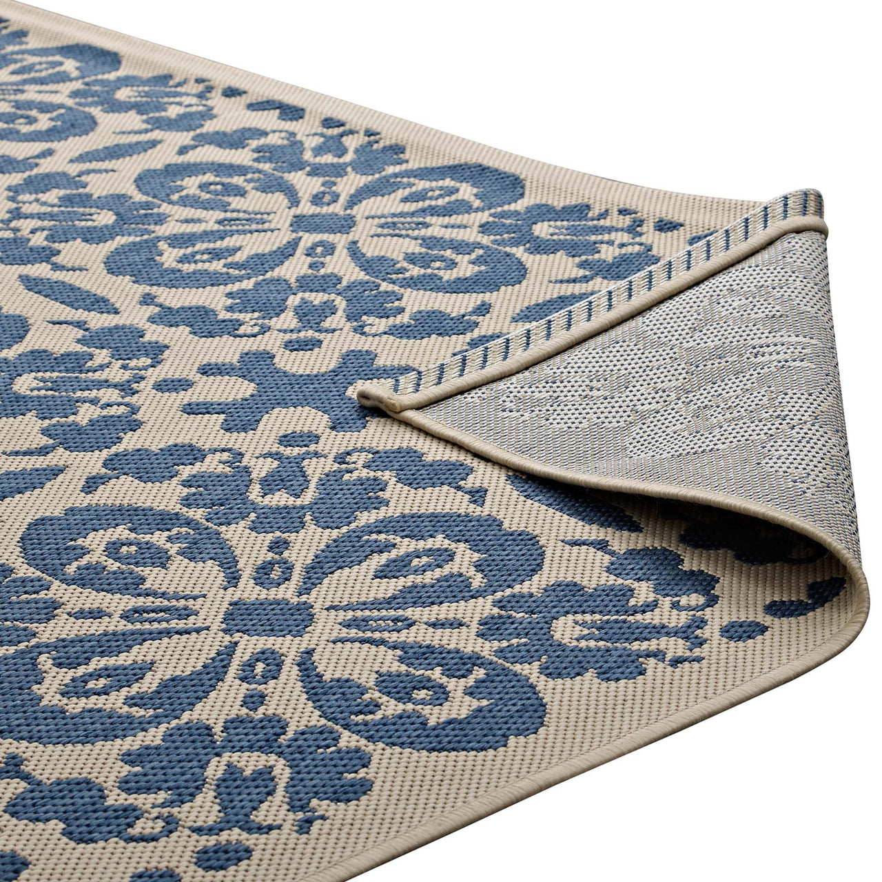 Aubrea Blossom Indoor | Outdoor 4x6 Area Rug, Blue & Beige