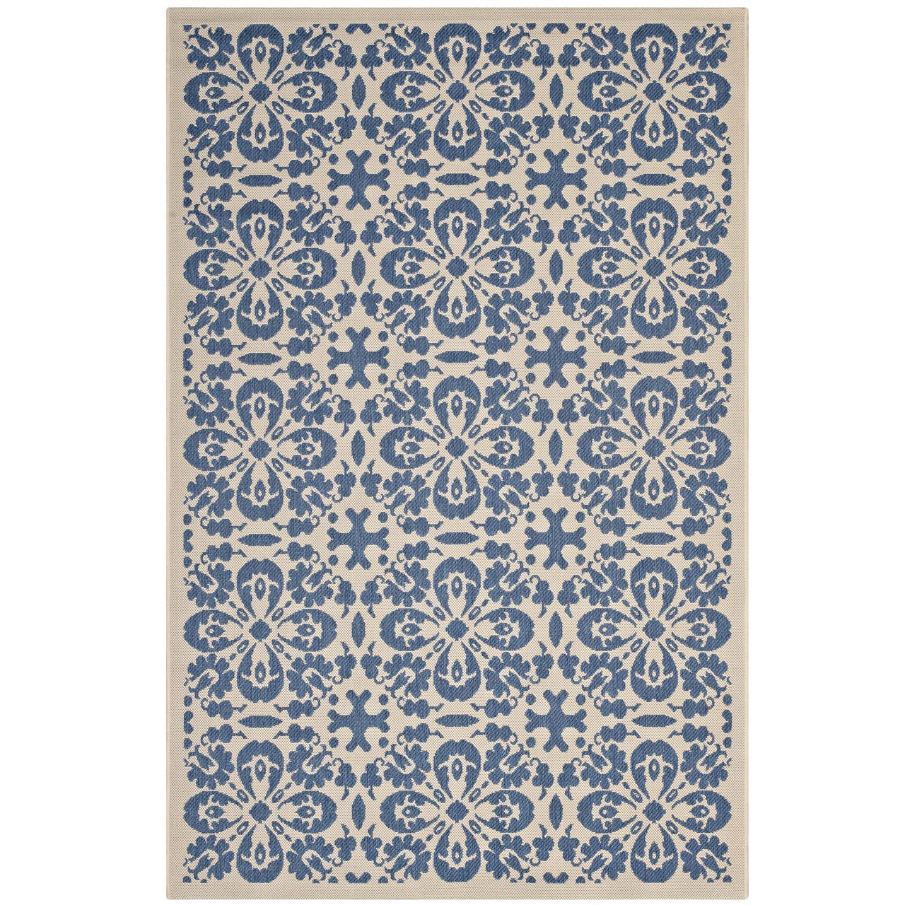 Aubrea Blossom Indoor | Outdoor 5x8 Area Rug, Blue & Beige