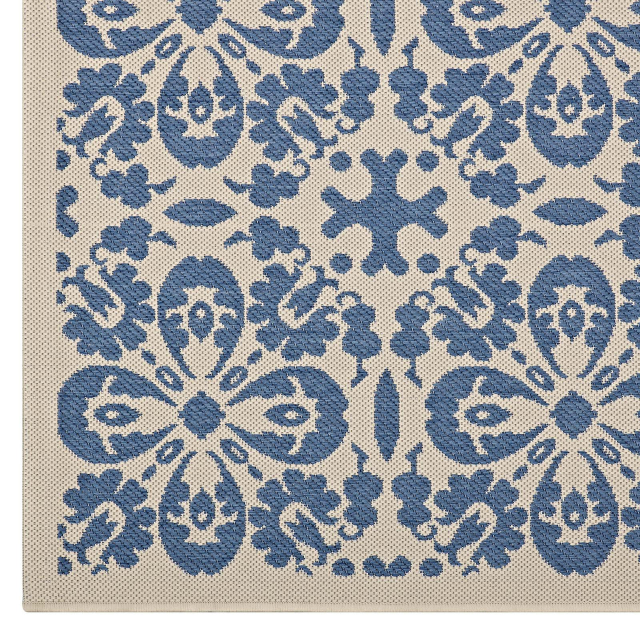 Aubrea Blossom Indoor | Outdoor 5x8 Area Rug, Blue & Beige