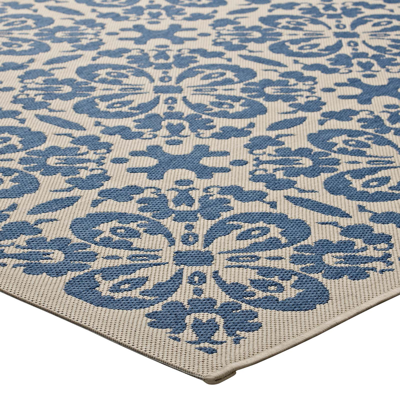 Aubrea Blossom Indoor | Outdoor 5x8 Area Rug, Blue & Beige