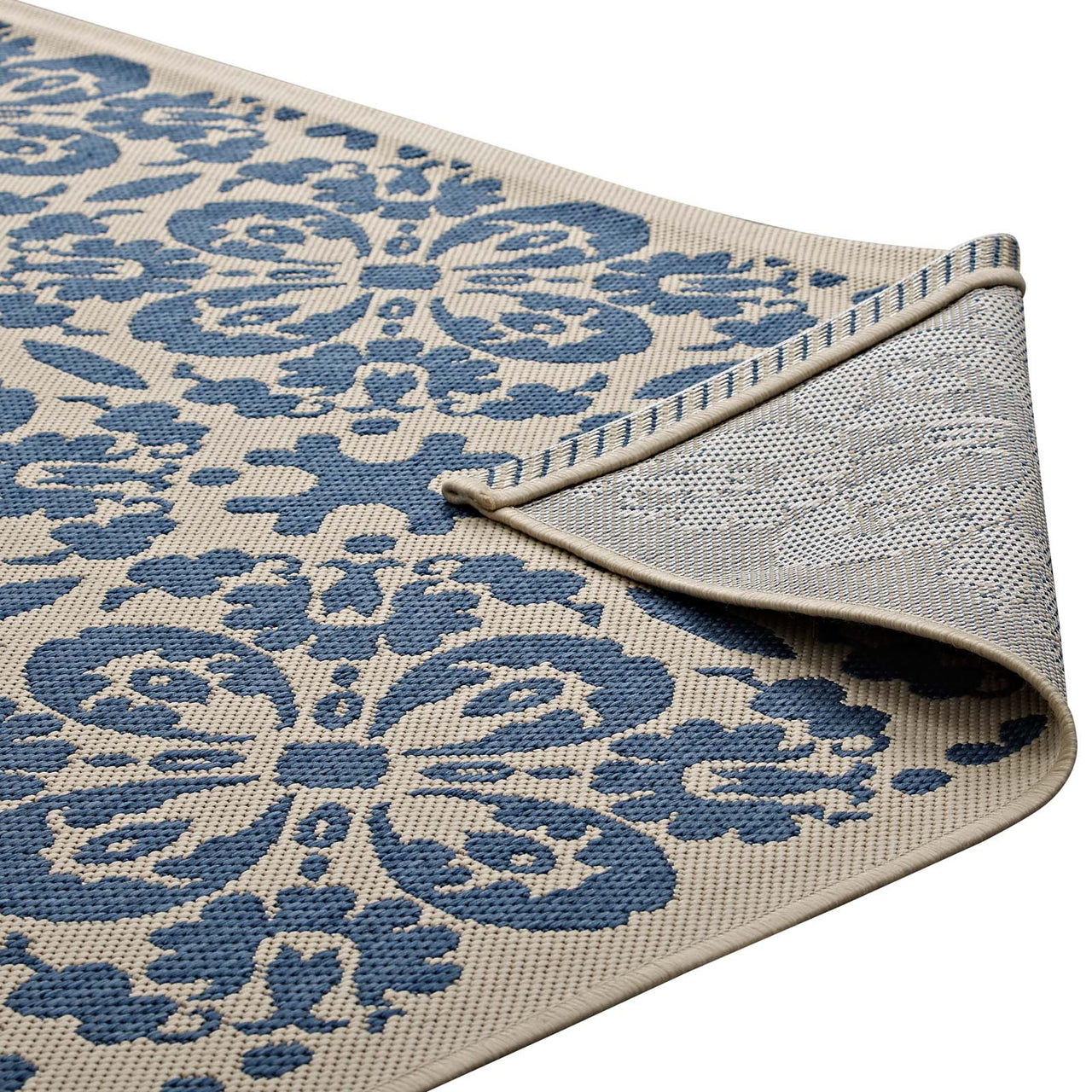 Aubrea Blossom Indoor | Outdoor 5x8 Area Rug, Blue & Beige