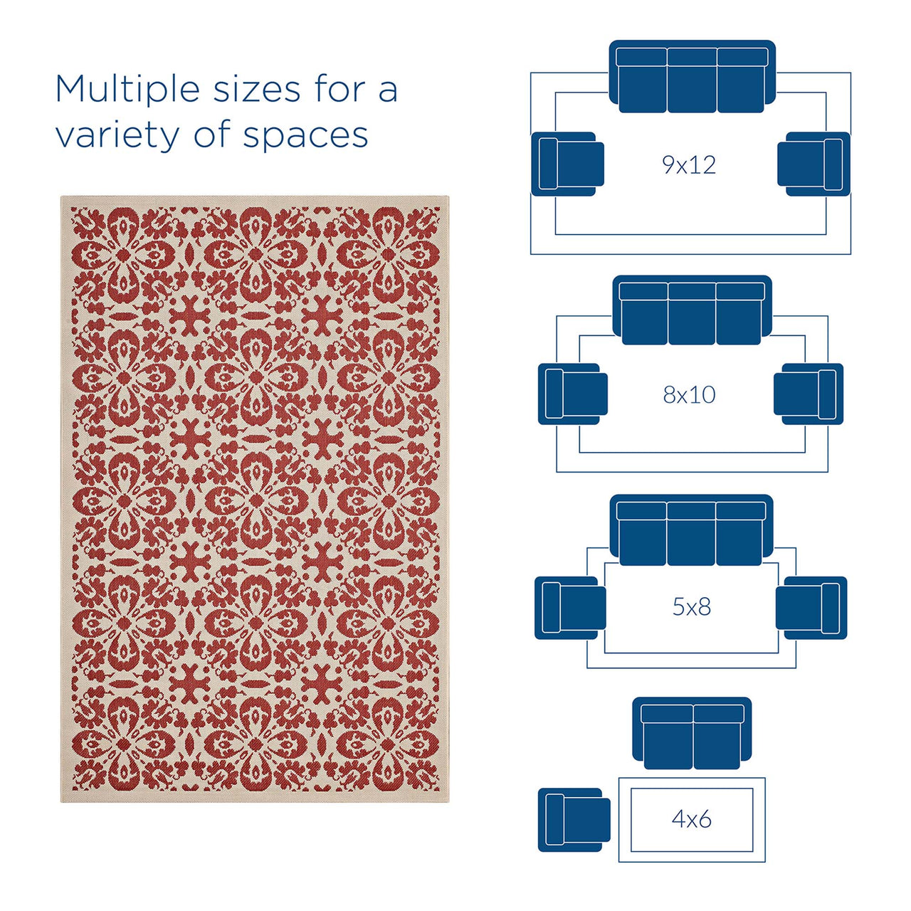 Aubrea Blossom Indoor | Outdoor 4x6 Area Rug, Red & Beige