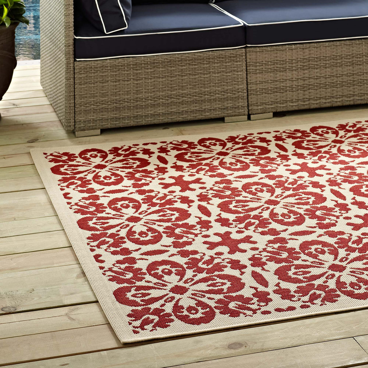 Aubrea Blossom Indoor | Outdoor 4x6 Area Rug, Red & Beige