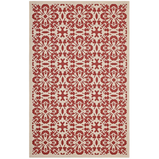 Aubrea Blossom Indoor | Outdoor 5x8 Area Rug, Red & Beige