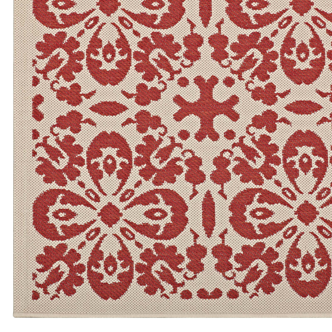 Aubrea Blossom Indoor | Outdoor 5x8 Area Rug, Red & Beige